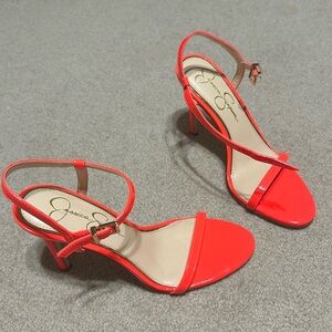 Brand new never worn neon orange patent heels